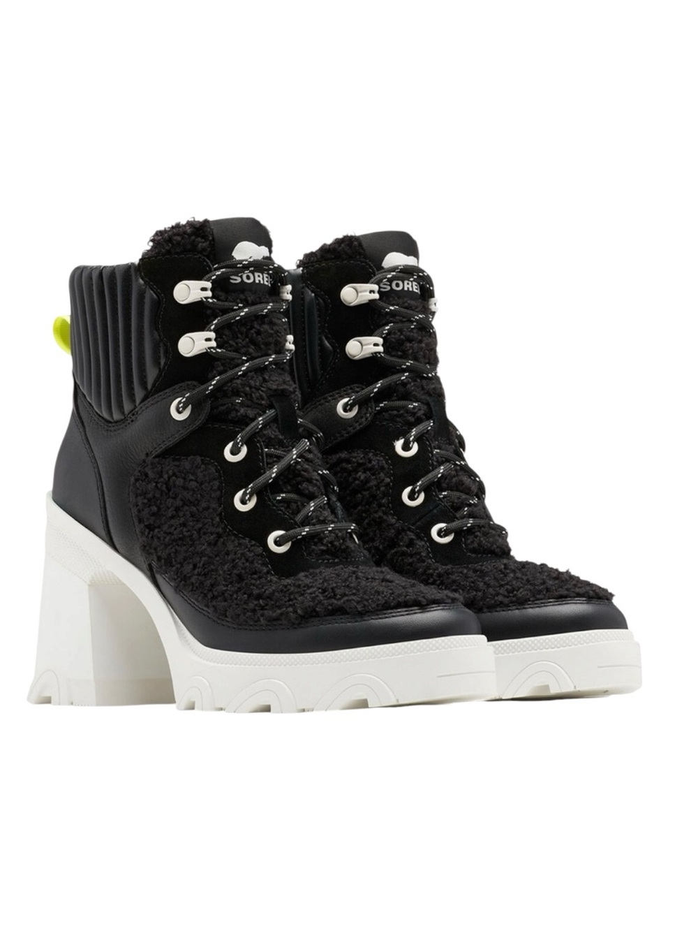 SOREL Brex Leather & Faux Shearling Block Heel Lace-Up Boot